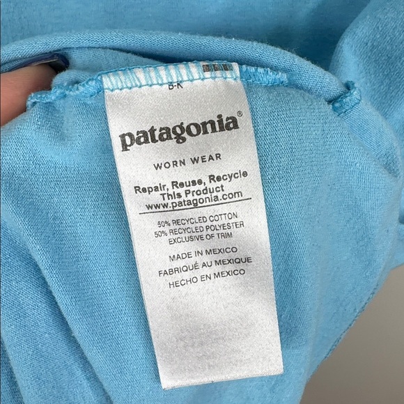 Patagonia Recycled Fabrics Men's Medium Regular Fit Sky Blue Short Sleeve Tee - Picture 5 of 6